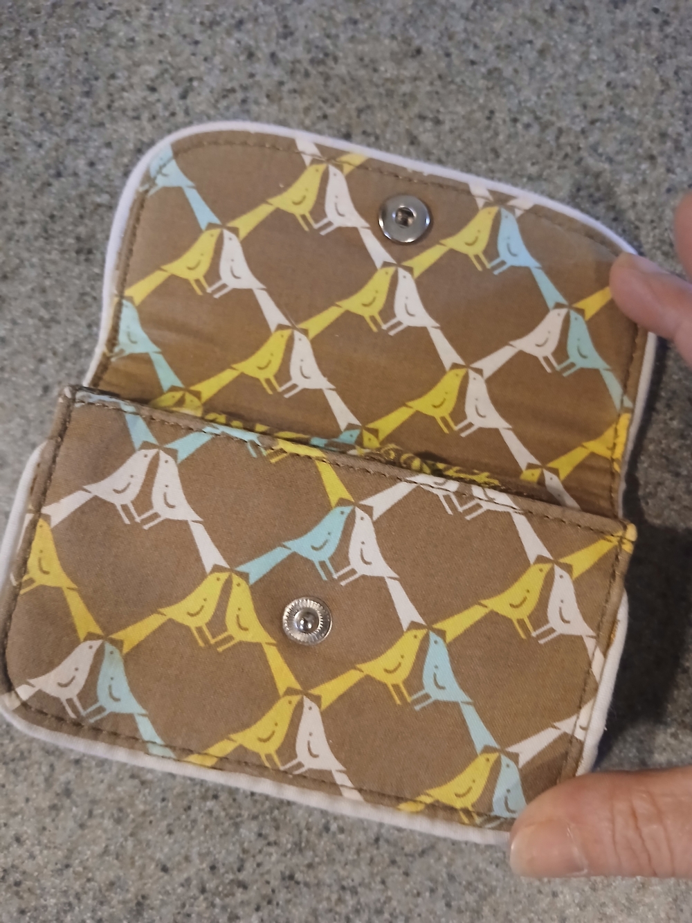 Vera Bradley Canvas Bird-Print Wallet in Brown and Yellow - Picture 7 of 10